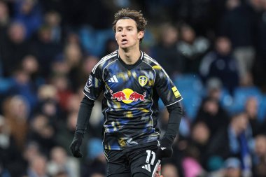 Leeds United takımından Brenden Aaronson Premier Lig maçında Manchester City - Leeds United maçında Etihad Stadyumu, Manchester, İngiltere, 29 Kasım 2025 