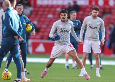 Nottingham Ormanı 'ndan Morgan Gibbs-White Premier League maçı sırasında Nottingham Forest, Brighton ve Hove Albion' a karşı 30 Kasım 2025 'te Nottingham, İngiltere' de oynanan maç öncesi ısınma maçında... 