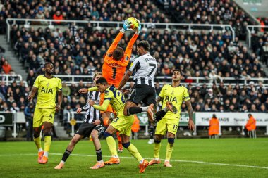 Tottenham Hotspur goalkeeper Guglielmo Vicario collects the ball during the Premier League match Newcastle United vs Tottenham Hotspur at St. James's Park, Newcastle, United Kingdom, 2nd December 2025 