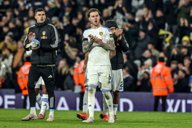 Joe Rodon of Leeds United applauds the fans after the game during the Premier League match Leeds United vs Chelsea at Elland Road, Leeds, United Kingdom, 3rd December 2025 