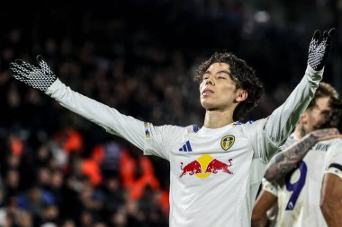 Ao Tanaka of Leeds United celebrates his goal to make it 2-0 during the Premier League match Leeds United vs Chelsea at Elland Road, Leeds, United Kingdom, 3rd December 2025 