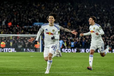 Ao Tanaka of Leeds United celebrates his goal to make it 2-0 during the Premier League match Leeds United vs Chelsea at Elland Road, Leeds, United Kingdom, 3rd December 2025 