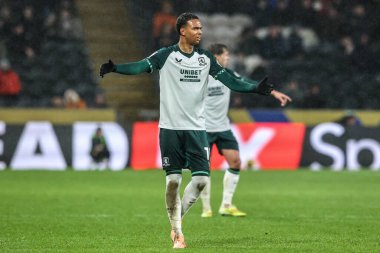 Middlesbrough 'dan Morgan Whittaker, 5 Aralık 2025' te Hull City 'nin Middlesbrough' a karşı oynadığı Sky Bet Şampiyonası maçında tepki gösterdi. 