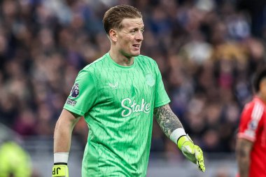 Everton goalkeeper Jordan Pickford during the Premier League match Everton vs Nottingham Forest at Hill Dickinson Stadium, Liverpool, United Kingdom, 6th December 2025 