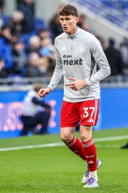 Nottingham Ormanı 'ndan Nicolo Savona Premier Lig maçı sırasında İngiltere' nin Liverpool şehrindeki Hill Dickinson Stadyumu 'nda oynanan Everton - Nottingham Forest maçında ısınma turunda 