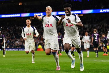 Mohammed Kudus of Tottenham Hotspur celebrates with Richarlison of Tottenham Hotspur during the UEFA Champions League Matchday 6 of 8 Tottenham Hotspur vs Slavia Prague at Tottenham Hotspur Stadium, London, United Kingdom, 9th December 2025 