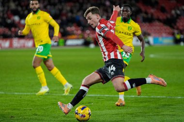 Harrison Burrows of Sheffield United  shoots on goal during the Sky Bet Championship match Sheffield United vs Norwich City at Bramall Lane, Sheffield, United Kingdom, 9th December 2025 
