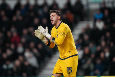 Millwall goalkeeper Max Crocombe encourages his team mates during the Sky Bet Championship match Derby County vs Millwall at Pride Park Stadium, Derby, United Kingdom, 10th December 2025