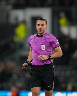 Referee Thomas Kirk during the Sky Bet Championship match Derby County vs Millwall at Pride Park Stadium, Derby, United Kingdom, 10th December 2025