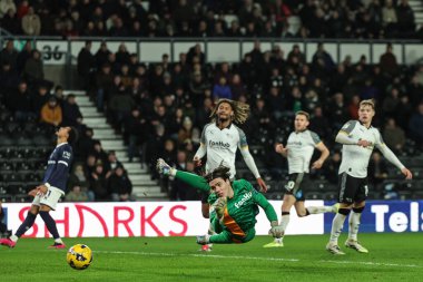 Derby County kalecisi Jacob Widell Zetterstromin 10 Aralık 2025 tarihinde İngiltere 'nin Derby Park Stadyumu' nda oynanan Gökyüzü İddia Şampiyonası maçında Derby County Millwall 'a karşı