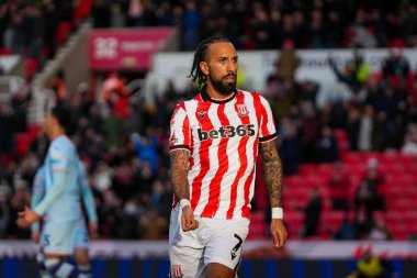 Stoke City 'den Sorba Thomas, Stoke City ile Swansea City arasındaki 13 Aralık 2025' te oynanan Bet365 Stadyumu 'nda oynanan Sky Bet Şampiyonası maçında 2-0' lık galibiyetini kutluyor.