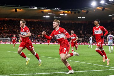 Middlesbrough 'dan Tommy Conway, Middlesbrough, Birleşik Krallık' taki Riverside Stadyumu 'nda oynanan Middlesbrough-Queens Park Rangers maçında 3-0' lık galibiyet golünü kutluyor.