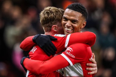 Middlesbrough 'dan Tommy Conway, Middlesbrough, Birleşik Krallık' taki Riverside Stadyumu 'nda oynanan Middlesbrough-Queens Park Rangers maçında 3-0' lık galibiyet golünü kutluyor.