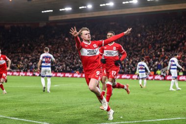 Middlesbrough 'dan Tommy Conway, Middlesbrough, Birleşik Krallık' taki Riverside Stadyumu 'nda oynanan Middlesbrough-Queens Park Rangers maçında 3-0' lık galibiyet golünü kutluyor.