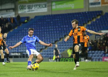 Will Grigg of Chesterfield shoots on goal during the Sky Bet League 2 match Chesterfield vs Barnet at SMH Group Stadium, Chesterfield, United Kingdom, 13th December 2025