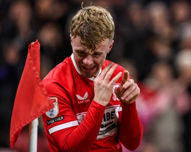Middlesbrough 'dan Tommy Conway, Middlesbrough, Birleşik Krallık' taki Riverside Stadyumu 'nda oynanan Middlesbrough-Queens Park Rangers maçında 3-0' lık galibiyet golünü kutluyor.