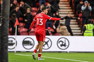 Middlesbrough 'dan David Strelec, 13 Aralık 2025' te İngiltere 'nin Riverside Stadyumu' nda oynanan Middlesbrough-Queens Park Rangers maçında 1-0 kazanma hedefini kutluyor.
