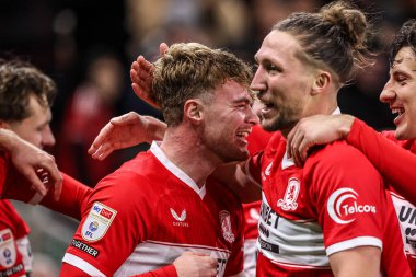Middlesbrough 'dan Tommy Conway, Middlesbrough, Birleşik Krallık' taki Riverside Stadyumu 'nda oynanan Middlesbrough-Queens Park Rangers maçında 3-0' lık galibiyet golünü kutluyor.