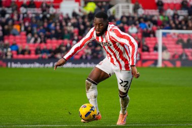 Junior Tchamadeu of Stoke City controls the ball during the Sky Bet Championship match Stoke City vs Swansea City at Bet365 Stadium, Stoke-on-Trent, United Kingdom, 13th December 2025