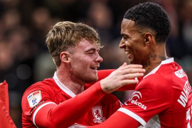Middlesbrough 'dan Tommy Conway, Middlesbrough, Birleşik Krallık' taki Riverside Stadyumu 'nda oynanan Middlesbrough-Queens Park Rangers maçında 3-0' lık galibiyet golünü kutluyor.