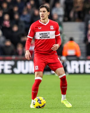 Middlesbrough takımından Alfie Jones, Middlesbrough - Queens Park Rangers maçında Riverside Stadyumu, Middlesbrough, Birleşik Krallık, 13 Aralık 2025