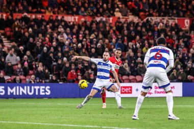 Middlesbrough 'dan Morgan Whittaker, Middlesbrough, Birleşik Krallık' taki Riverside Stadyumu 'nda oynanan Middlesbrough-Queens Park Rangers maçında 2-0 berabere kaldı.