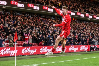 Middlesbrough 'dan Tommy Conway, Middlesbrough, Birleşik Krallık' taki Riverside Stadyumu 'nda oynanan Middlesbrough-Queens Park Rangers maçında 3-0' lık galibiyet golünü kutluyor.