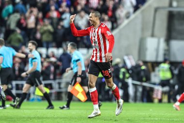 Sunderland 'dan Wilson Isidor, 14 Aralık 2025' te İngiltere 'nin Sunderland şehrinde oynanan Premier League maçı Sunderland-Newcastle United maçında galibiyeti kutluyor.