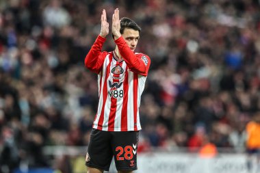 Enzo Le Fee of Sunderland applauds his team as they pressure the Newcastle defence during the Premier League match Sunderland vs Newcastle United at Stadium Of Light, Sunderland, United Kingdom, 14th December 2025
