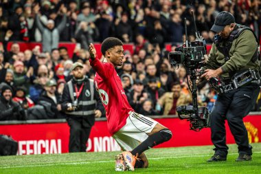 Manchester Untied takımından Amad Diallo, 15 Aralık 2025 'te Old Trafford, Manchester, İngiltere' de oynanan Premier League maçında 1-0 'lık galibiyet golünü kutluyor.
