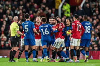 An altercation on the pitch between the players during the Premier League match Manchester United vs Bournemouth at Old Trafford, Manchester, United Kingdom, 15th December 2025