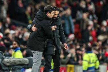 Andoni Iraola manager of Bournemouth shakes hands with Ruben Amorim manager of Manchester United after the game ends 4-4 during the Premier League match Manchester United vs Bournemouth at Old Trafford, Manchester, United Kingdom, 15th December 2025