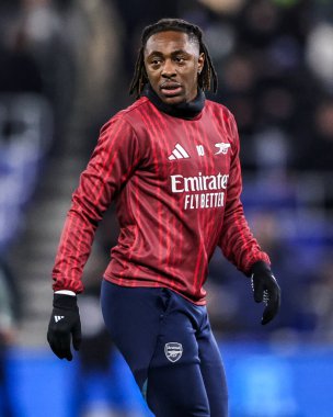 Arsenal 'den Eberechi Eze Premier League maçı sırasında İngiltere' nin Liverpool kentinde oynanan Everton-Arsenal maçında ısınma turunda...