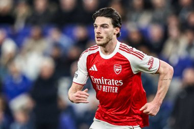 Premier Lig maçında Arsenal 'den Declan Rice, 20 Aralık 2025' te Liverpool 'daki Hill Dickinson Stadyumu' nda Everton 'a karşı Arsenal maçında...