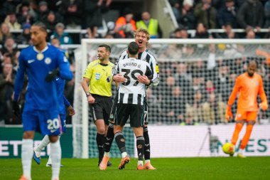 Bruno Guimaraes of Newcastle United celebrates Nick Woltemade of Newcastle United scoring he second goal to make it 2-0 during the Premier League match Newcastle United vs Chelsea at St. James's Park, Newcastle, United Kingdom, 20th December 2025