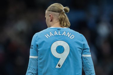 Manchester City - West Ham United Premier League maçı sırasında Manchester City 'den Erling Haaland' ın forması Etihad Stadyumu 'nda 20 Aralık 2025' te giyildi.