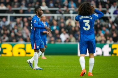 Chelsea 'den Moises Caicedo, Chelsea' den Joao Pedro 'nun 20 Aralık 2025' te St. James 's Park, Newcastle, İngiltere' de oynanan Premier League maçı sırasında Chelsea 'ye karşı 2-2 kazanması sonrasında takım arkadaşlarını cesaretlendiriyor.