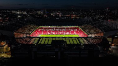 Premier Lig karşılaşması öncesinde Old Trafford 'un hava görüntüsü Manchester United Newcastle United' a karşı Old Trafford, Manchester, İngiltere, 26 Aralık 2025
