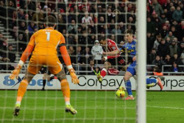 Sunderland 'dan Wilson Isidor, İngiltere' nin Sunderland şehrinde 28 Aralık 2025 'te oynanan Premier League karşılaşmasında Sunderland-Leeds United maçında gol attı.