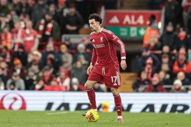 Liverpool 'dan Curtis Jones Premier Lig maçında topla Anfield, Liverpool' da Wolverhampton Wanderers 'a karşı, 27 Aralık 2025