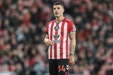Sunderland 'dan GranitXhaka Premier League maçı sırasında Sunderland - Leeds United Stadyumu, Sunderland, Birleşik Krallık, 28 Aralık 2025