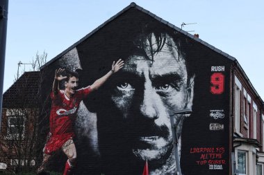 Ian Rush duvar resmi Premier Lig maçı sırasında Liverpool, Anfield, Liverpool 'da Wolverhampton Wanderers' a karşı 27 Aralık 2025