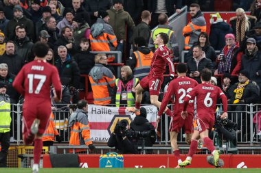 Liverpool 'lu Florian Wirtz, 27 Aralık 2025' te İngiltere 'nin Liverpool kentinde oynanan Premier League maçında Wolverhampton Wanderers' a karşı 2-0 'lık galibiyet golünü kutluyor.