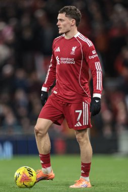 Liverpool 'dan Florian Wirtz Premier League maçında topla Anfield, Liverpool' da Wolverhampton Wanderers 'a karşı, 27 Aralık 2025