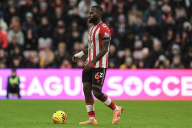 Sunderland 'dan Lutsharel Geertruida Premier Lig karşılaşmasında topla birlikte Sunderland - Leeds United Stadyumu, Sunderland, İngiltere, 28 Aralık 2025