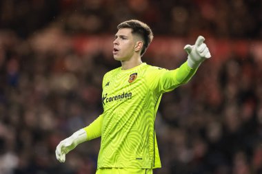 Hull City kalecisi Ivor Pandur takımına Gök İddia Şampiyonası maçında Middlesbrough-Hull City maçında talimatlar veriyor.