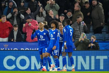 Leicester City 'den Bobby Dekordova-Reid, 29 Aralık 2025' te King Power Stadyumu, Leicester, İngiltere 'de oynanan Sky Bet Şampiyonası maçında 1-0' lık galibiyet golünü kutluyor.