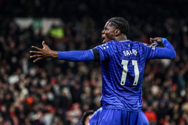 Everton 'dan Thierno Barry 30 Aralık 2025' te İngiltere 'nin Nottingham şehrinde oynanan Premier Lig maçında Nottingham Forest Everton' a karşı 0-2 'lik galibiyet golünü kutluyor.