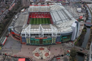 Premier Lig maçında Old Trafford 'un Manchester United' a karşı Wolverhampton Wanderers maçındaki hava görüntüsü 30 Aralık 2025 'te Old Trafford, Manchester' da.