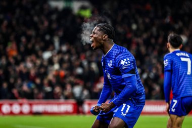 Everton 'dan Thierno Barry 30 Aralık 2025' te İngiltere 'nin Nottingham şehrinde oynanan Premier Lig maçında Nottingham Forest Everton' a karşı 0-2 'lik galibiyet golünü kutluyor.